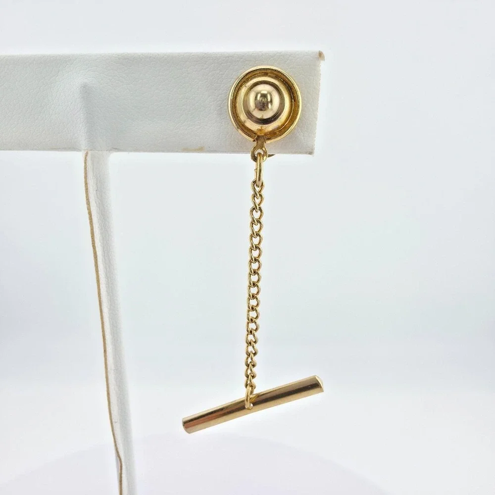 Vtg SWANK Tie Tack Pin Deep Blue Crystal Emerald Cut Barbell Men's Gold Tone
